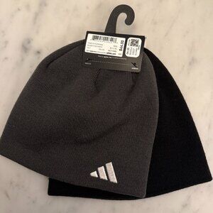 NWT Adidas 2-Pack Go To Beanie Winter Skull Hat - Black & Grey + White Logo